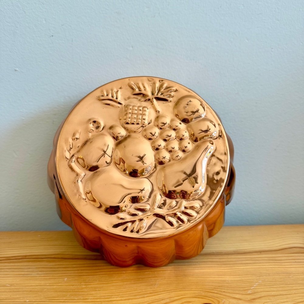 Vintage 70s Copper Jello Mold or Wall Decor Hanging Fruit Design